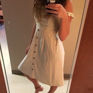 Tan off the shoulder dress